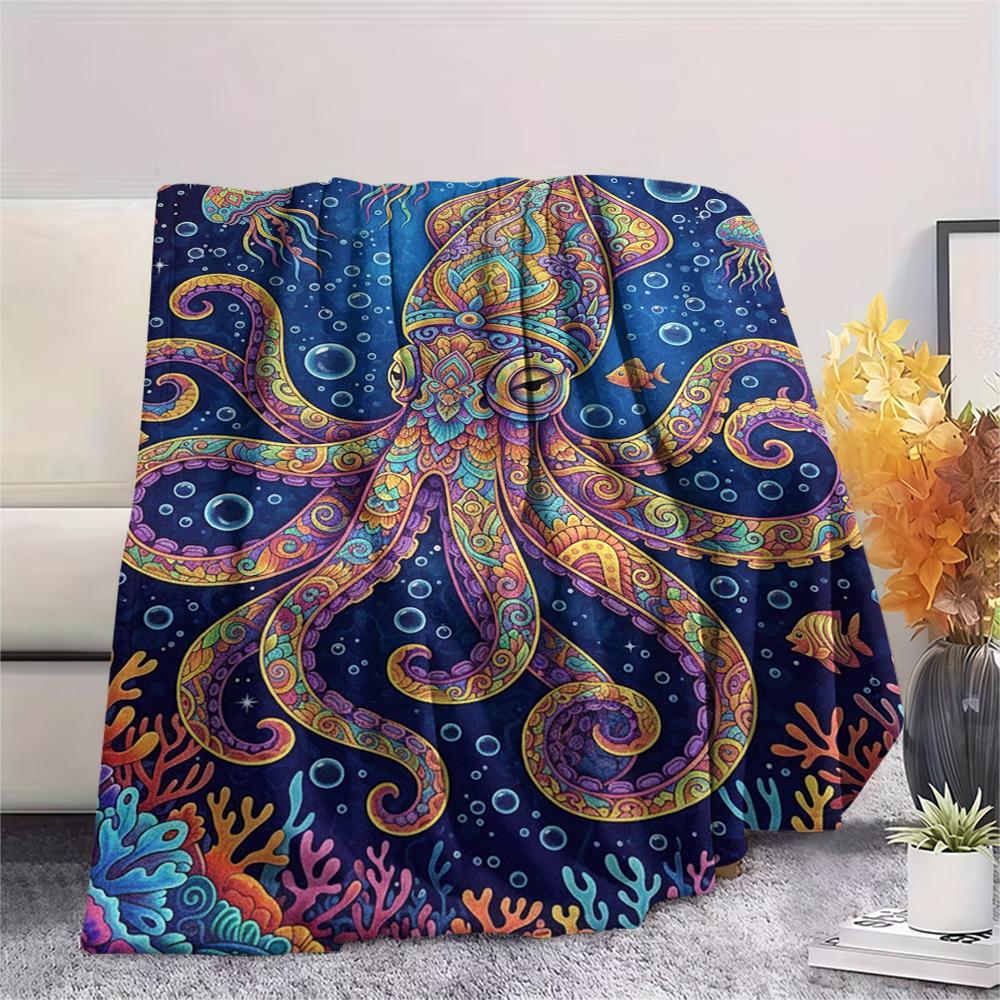 Colorful marine organisms Print Flannel Blanket,High quality Comfortable for All Seasons,Home Decor,Warmth and Comfort,Perfect for Christmas Gifts