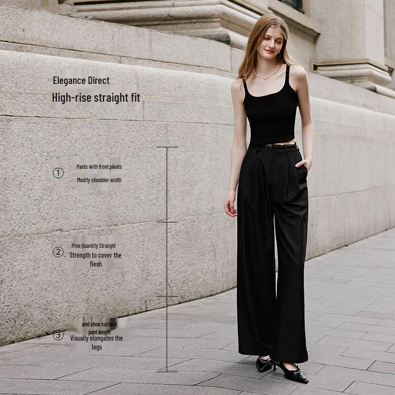 Xiangying Women's High-Waist Lace-Trim Wide-Leg Trousers