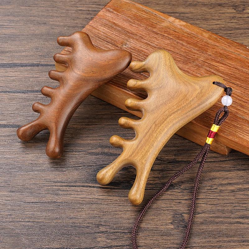 Green Ebony Gold Thread Sandalwood Multifunctional Comb for Scalp Massage and Head Meridian Relaxation