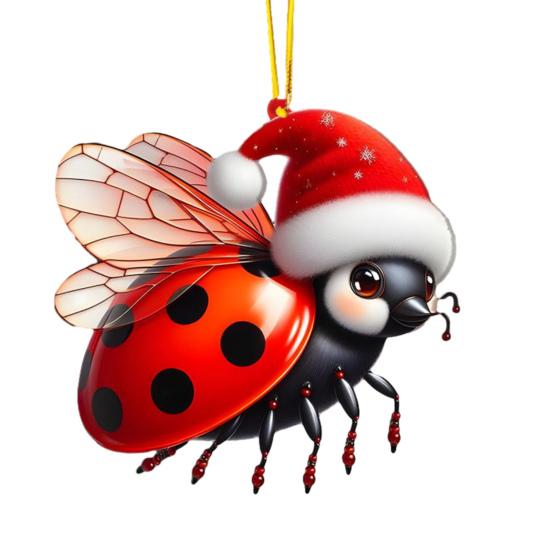 Christmas Ornaments for Tree Acrylic Cartoon Animal Car Rear Mirror Hanging Charm 2D Flat Cat/Dog/Bear/Rabbit Pendant for Tree Auto Interior Accessory