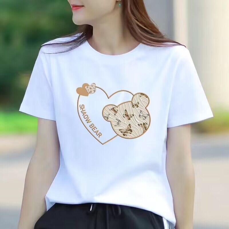 White Short Sleeve Round Neck T-shirt Loose Slimming and Fashionable Half Sleeve Top