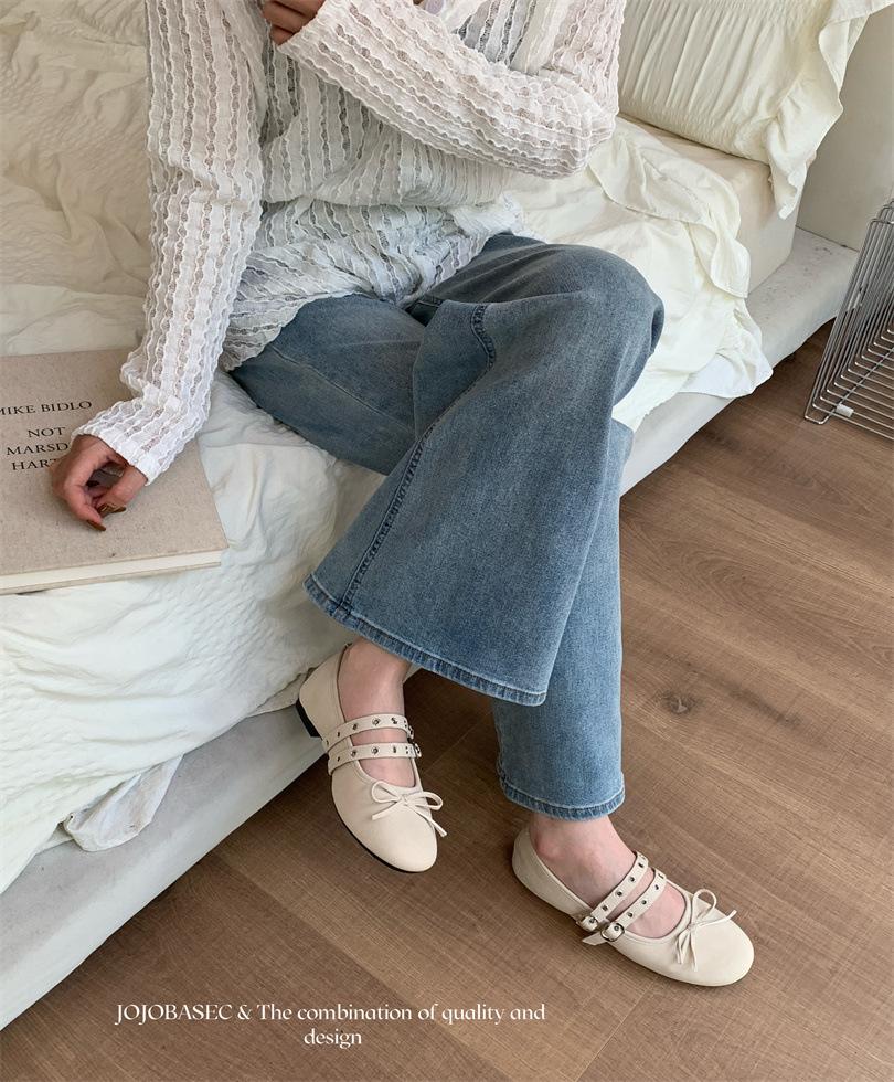 

Sweet and cool Mary Jane shoes women s round head double belt buckle 2025 spring bow with skirt beautiful ballet shoes 39