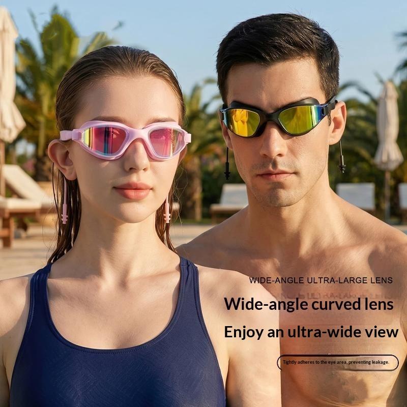 Adult Swimming Goggles Anti Fog HD Waterproof Oversized Frame Adjustable Strap for Men Women Beach Swim
