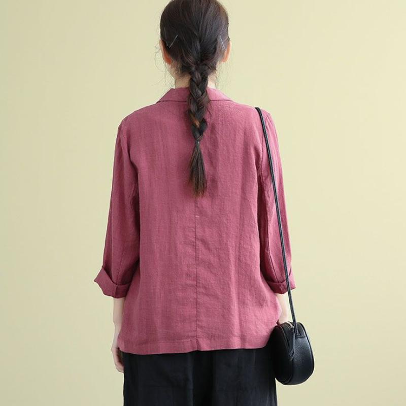 Damen Anzugjacke aus Baumwolle und Leinen, lockeres, lässiges, langärmeliges Anzugoberteil