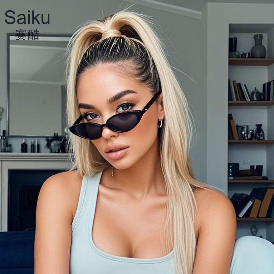 3pcs Vintage Cat Eye Sunglasses Women Anti-UV Glasses Small Oval Simple Design Eyewear Retro Men Rivets Sun Glasses Oculus