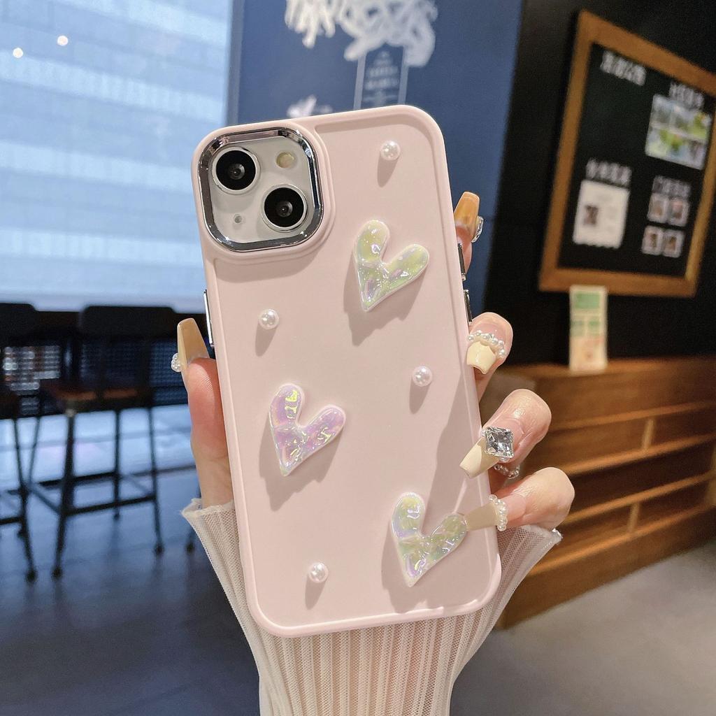 Suitable for Apple 16PRO Metal Photo Frame Pearl Love Mobile Phone Case IPhone 7P/XR Solid Color Protection Case