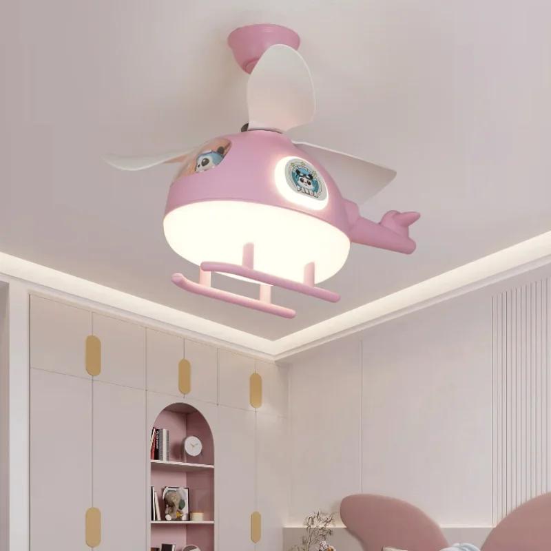Helicopter LED Lamp Chandelier Blue Pink Fan Aircraft Ceiling Lamp Chlldren's Bedroom Llght Study Giris Boys Kids Room Lighting