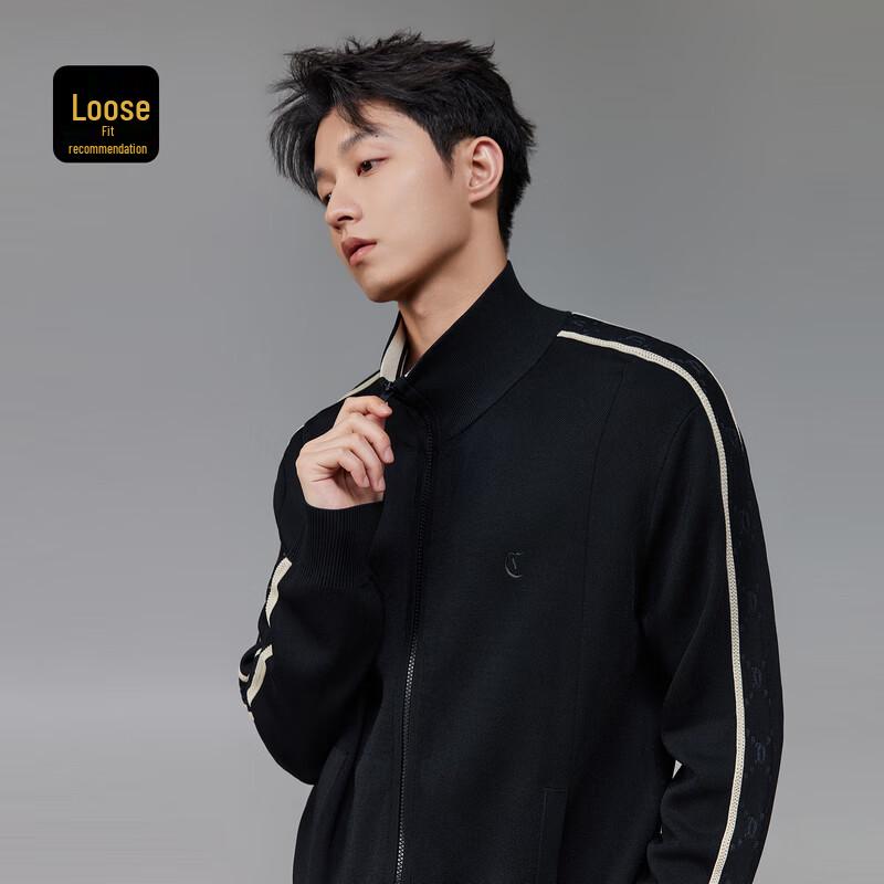 Cabbeen Men's High-Neck Retro Striped Knit Cardigan