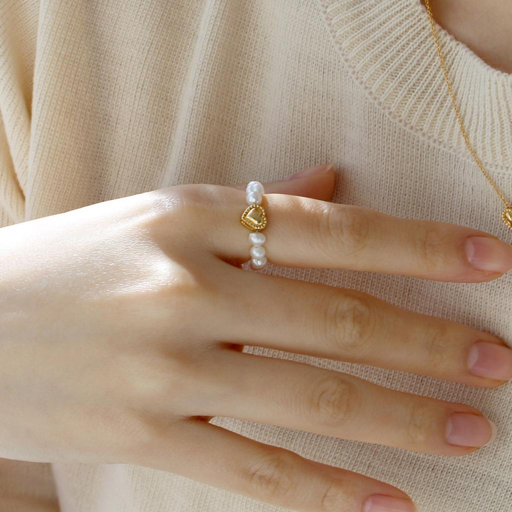 47Bag 925 Silver Freshwater Pearl Heart Ring Lowell
