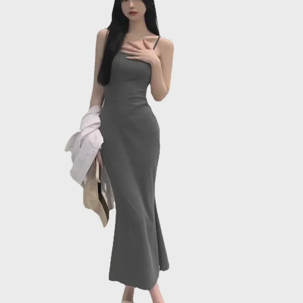2025 Summer Fishtail Suspender Dress - Sleeveless, Backless, Pure Temperament