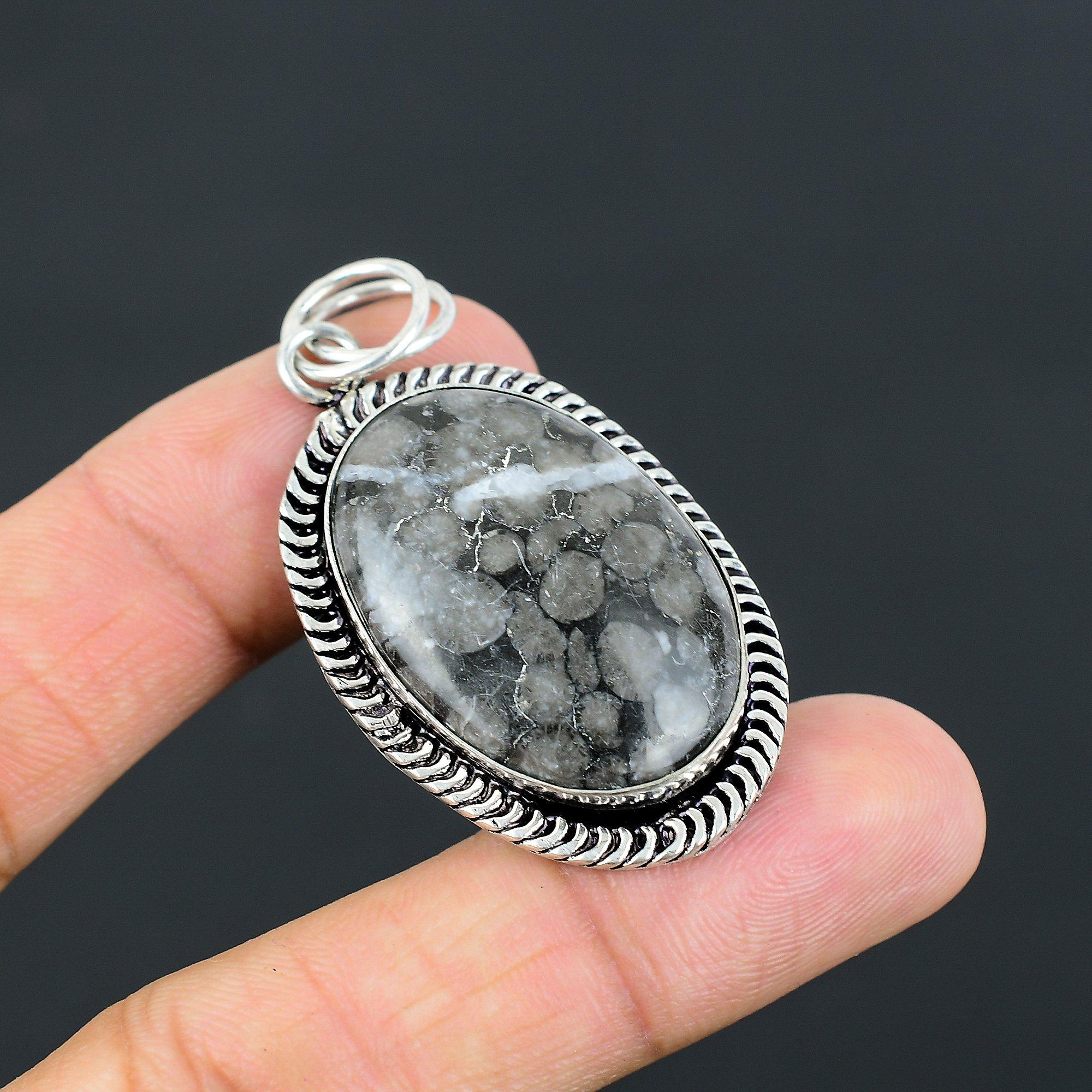 

Oval Natural Black Fossil Coral Sterling Silver Ethnic Bezel New Pendant Jewelry