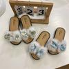 Size Children'S Slippers Summer Teen Fur Bow Princess Parentchild Baby Beach Shoes Korean Fashion Floral Girl'S Slippers