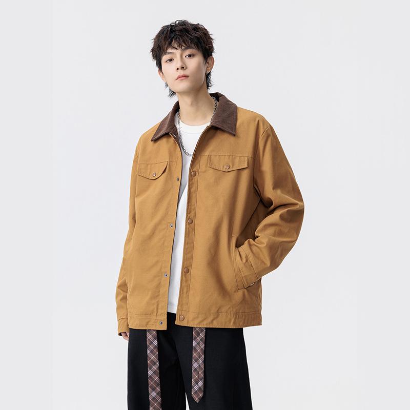 

Men s spring and autumn new American retro lapel loose cargo jacket ruffian handsome men s trendy casual jacket jacket 3XL