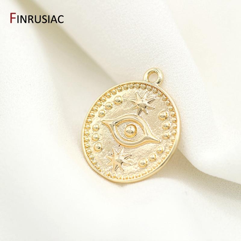 2020 new greek eye charms high quality copper metal gold plated round commemorative coin pendant charm for diy make jewelry