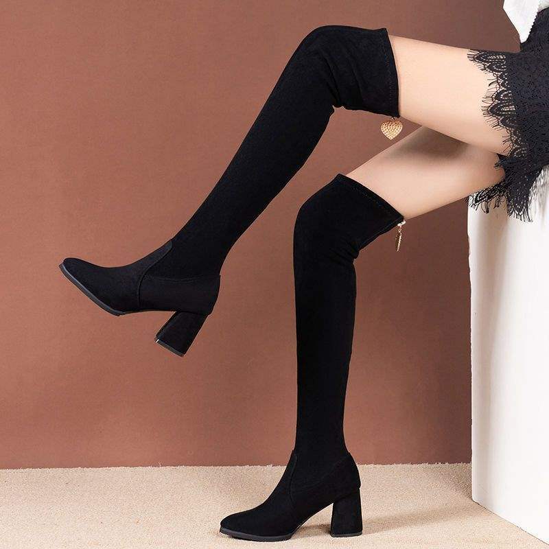 Kozaki na wysokim obcasie damskie 2025 jesień i zima nowe kozaki do kolana polar elastyczne kozaki wysokie kozaki wysokie smukłe długie kozaki