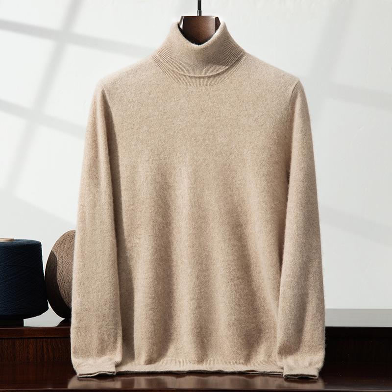 Men's Cashmere High Neck Pullover Sweater – Versatile, Solid Color, Long Sleeve, for Autumn/Winter.