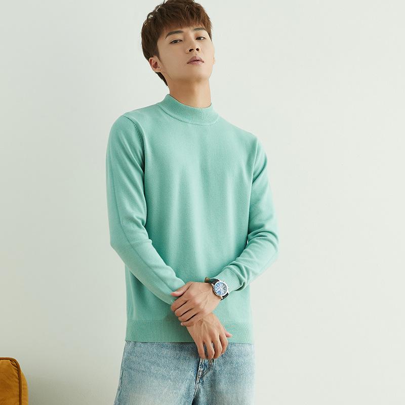 Fall and Winter Semi-turtleneck Sweater Men's Pullover Loose Solid Color Handsome Knit Sweater Fashion Versatile Bottoming Wool Sweater Long-sleeved