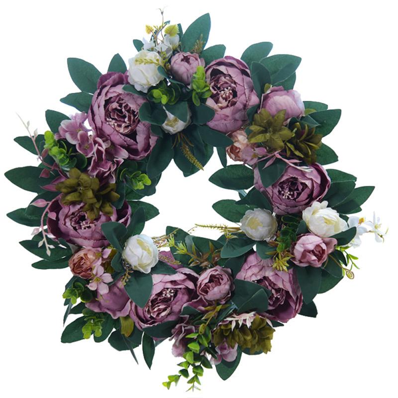 Artificial  Peony  Flower  Wreath Green Leaves Vintage Blooming Peony Wreath For Front Door Wedding