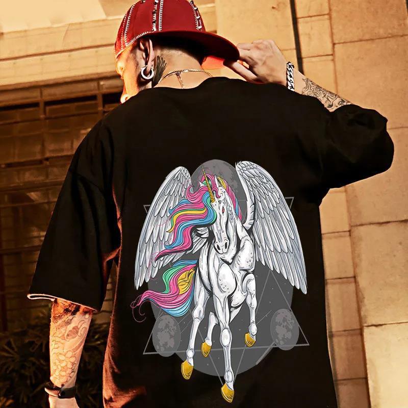 Summer Oversized T-shirts O-neck Short Sleeves Casual Loose Pullover Graphic Tees for Youth Hip Hop Chinese Trend Men Shirts