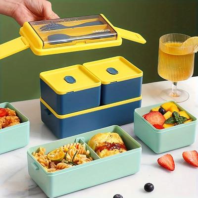 1pc Microwave-Safe Dual-Compartment Lunch Container Fresh-Keeper with Spacious Compartments and Complete Cutlery Set