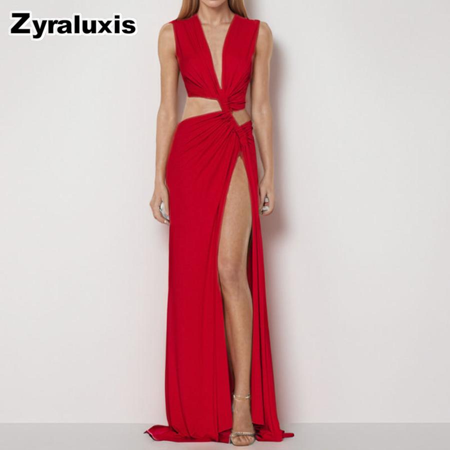 Womens Spring New Arrivals Sexy Solid Hollow Lace Bow Split V-Neck Dress