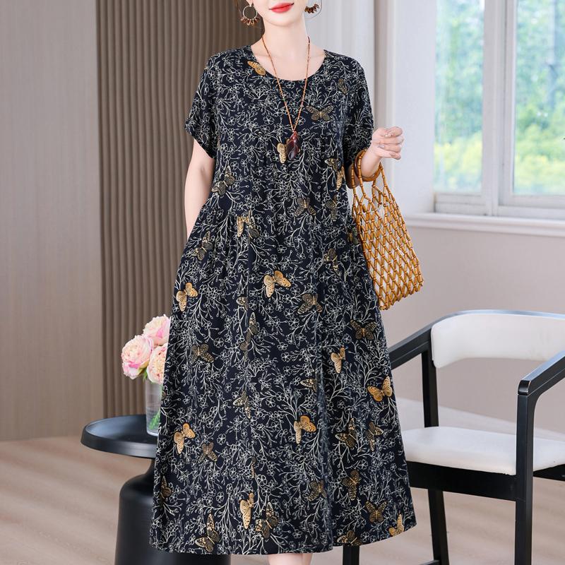 Elegant Long Dress for Women Vintage Clothes Plus Size Casual Short Sleeve Summer Loose Dress