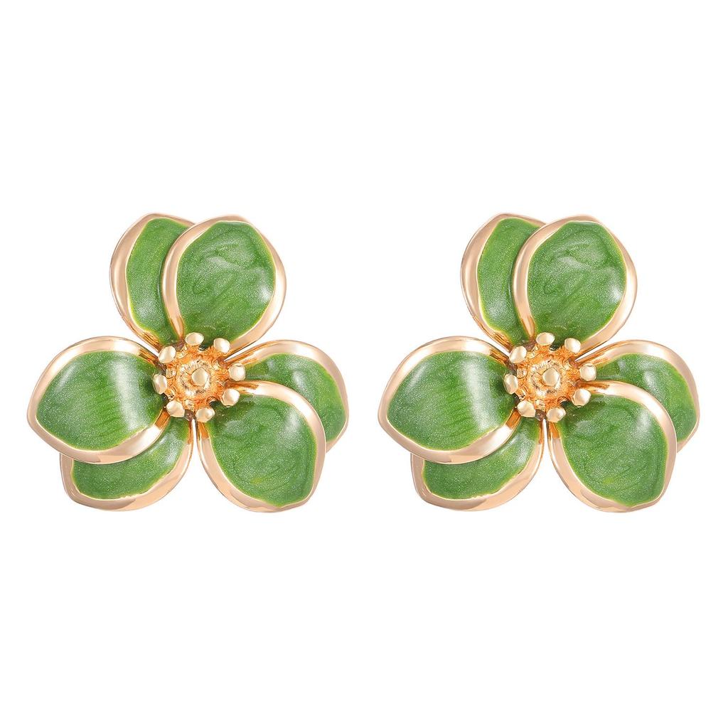 Colorful Drip Oil Flower Stud Earrings - Simple Double-Layer Petal Design for Women, Perfect for Spring and Summer