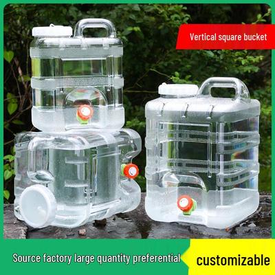 PC Transparent Square Water Storage Bucket with Faucet for Camping and Outdoor Use