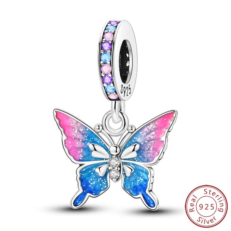 Elegant S925 Silver Butterfly & Dragonfly Multicolor Charms Beads Pendant 3mm DIY Fine Jewelry Making Accessories Gifts