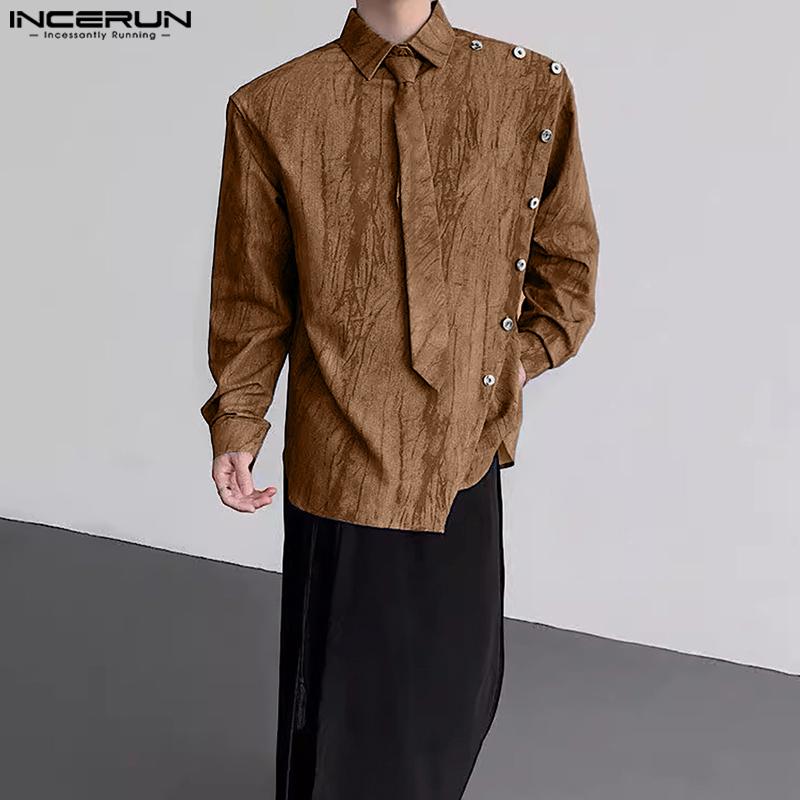 INCERUN Oversiezd Men Casual Lapel Neck Long Sleeve Side Buttons Tie-dyeing Shirts Tops