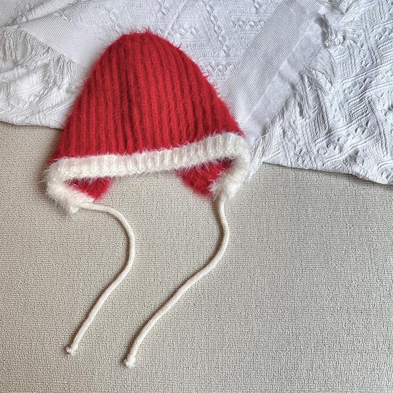 Children's Knitted Hat Simple Girl's Warm Pullover Hat Versatile Color Matching Woolen Hat  Strap Ear Protection Hat