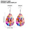Vibrant Spring Blue Pink Butterflies with Floral PU Earrings for Women, Y2K Pink Color Double Sided Print Waterdrop Earrings