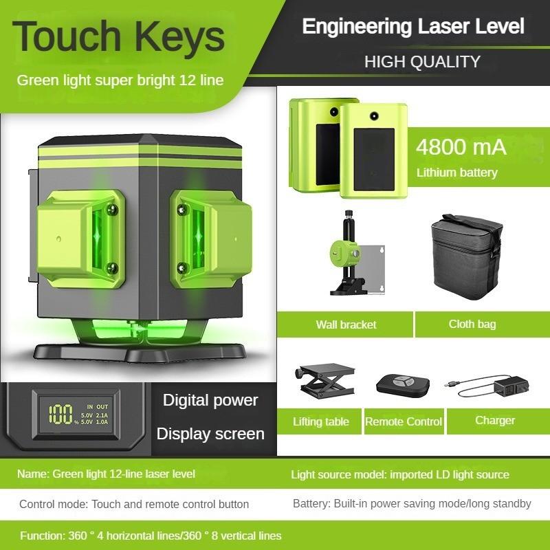 4D 12/16 Line 360° New Green Light Laser Level Portable Self-Leveling Spirit Level Horizontal and Vertical Cross Laser Projector