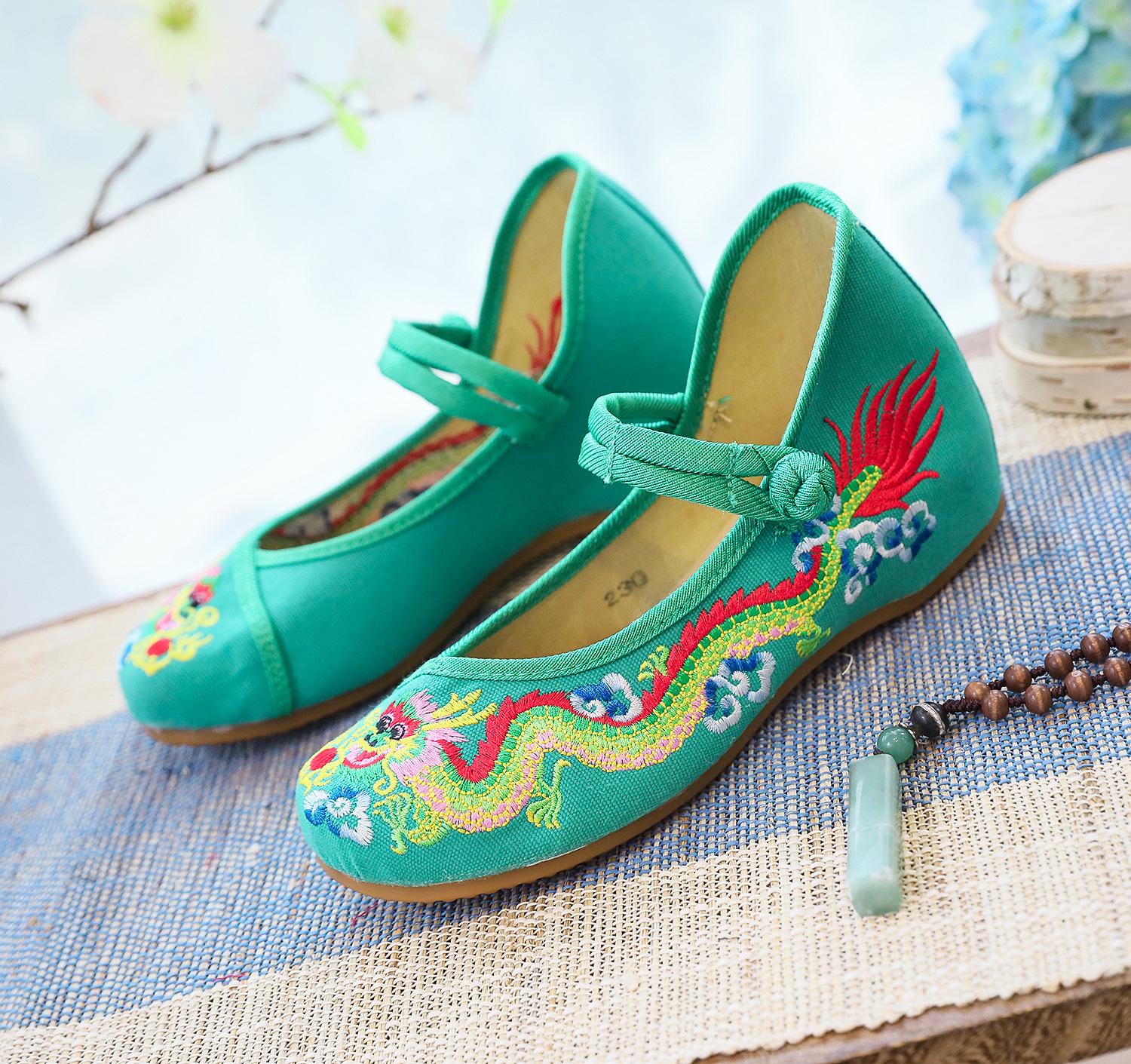 

Hualong Retro Dragon Embroidered Low Heel Canvas Flats for Women 39 зелёный