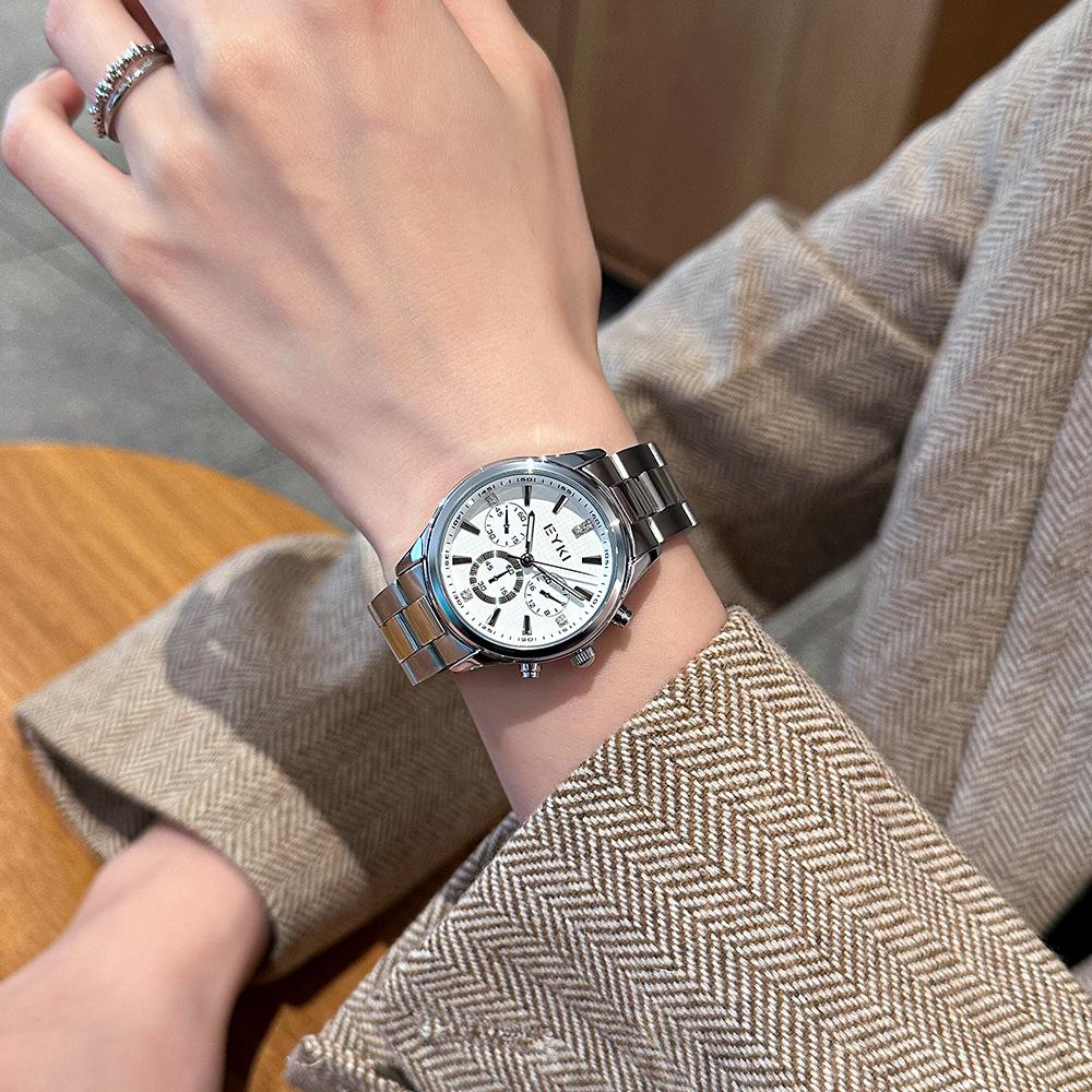 New Style Simple Three-eye Small Square Texture Disc Temperament Steel Band Fashion Commuter Women's Quartz Watch