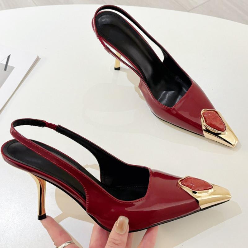Summer Set Diamonds Design Luxury Heels Womens Elegant Pointed Toe Thin Heel Slingback Sandals Wedding Shoes Zapatillas De Mujer