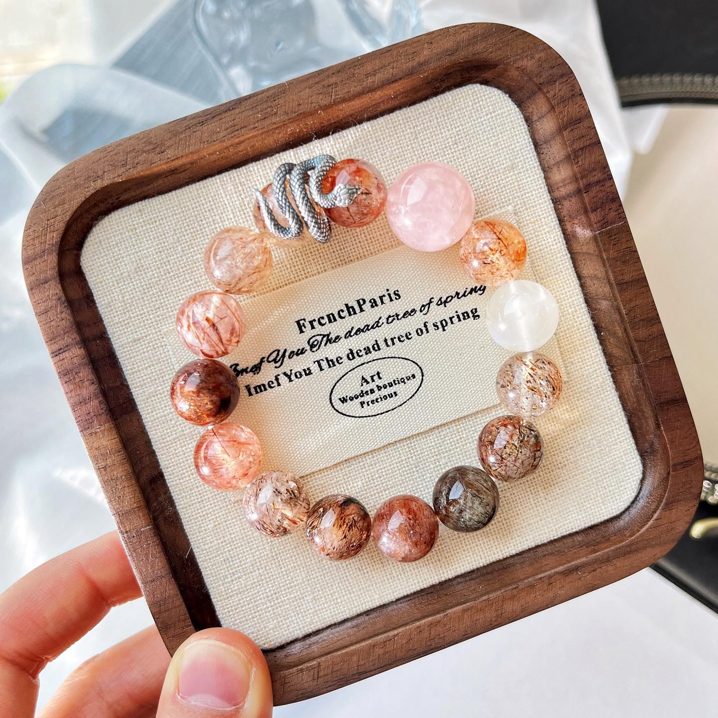 925 Silver Large Granular 12Mm Natural Black Gold Super Seven 16Mm Madagascar Powder Crystal Moonlight Design Bracelet