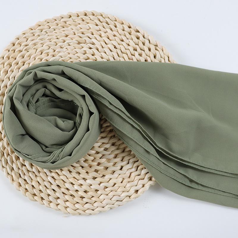 Damen einfarbiger Perlen-Chiffon-Bubbleschal, langer Seiden-Kopfschal, 70x180cm, nahöstlicher Stil