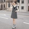 Women's Vintage Naval Collar Wool Blend Bow Vest Dress