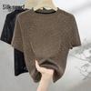 Women's Rhinestone Slim Fit Round Neck T-Shirt