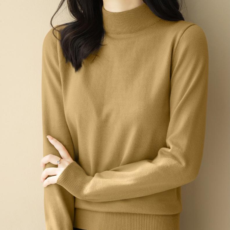 Sweter w kolorze wina damski jednolity kolor długi rękaw ciepły dzianinowy luźny półgolf pulower na jesień i zimę