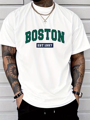 Letter Print Men's Creative Top, Casual Short Sleeve Crew Neck Thin T-shirt for Summer and Spring, Men's Clothing