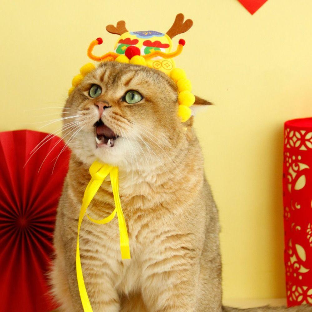 Cartoon Dog Spring Festival Decoration Cute Pet Clothing Cat New Year's Tiger Head Hat  Kitten