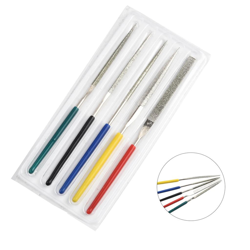 5Pcs Small Files Needle Set Pocket Files Woodworking DIY 2×100mm Triangle Square Round Flat Semicircle Hand Tool