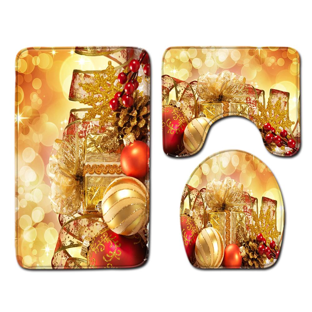 Christmas Bathroom Floor Mat Toilet Three-Piece Set