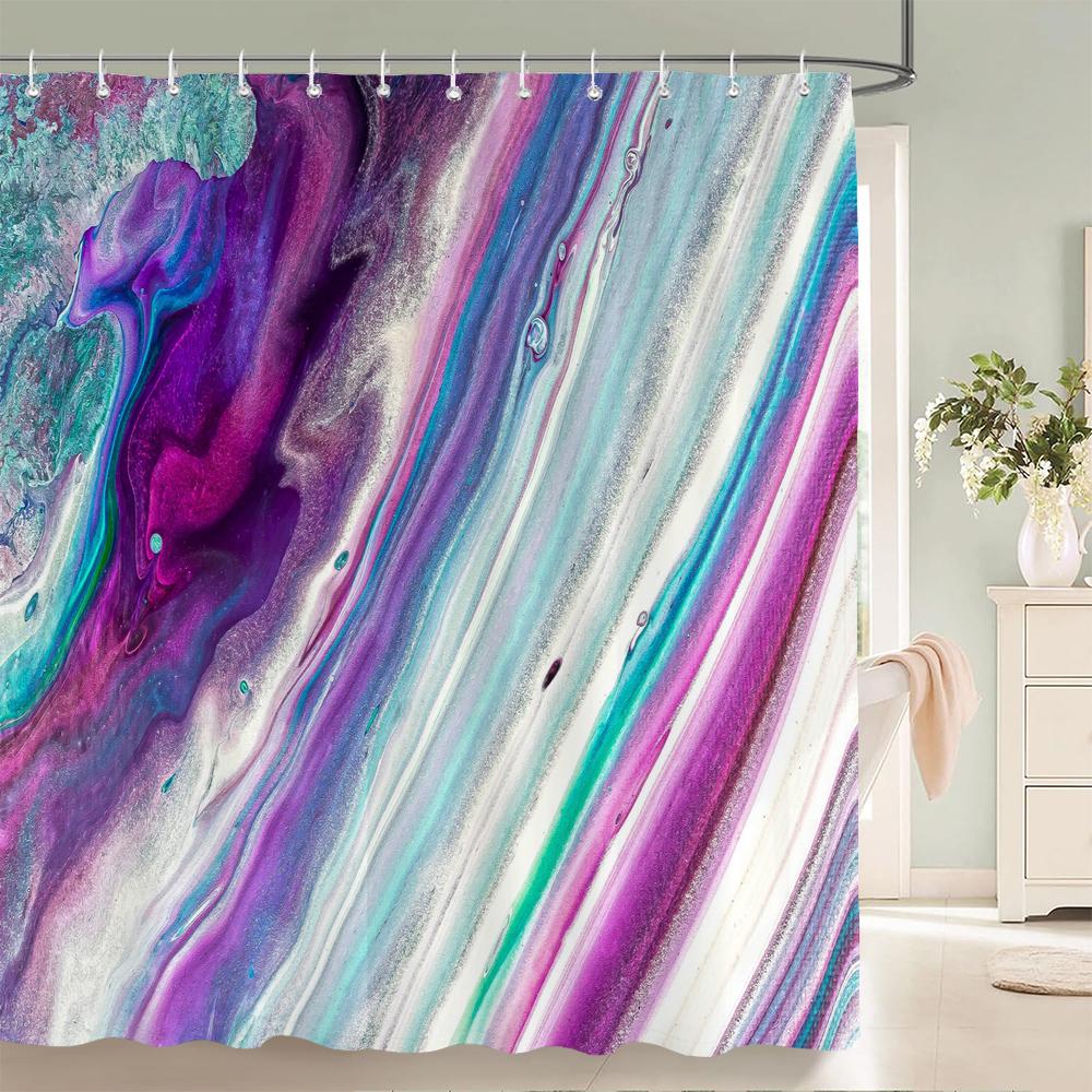 1 Pcs Shower Curtain Color Stripe Printed Bathroom Curtain Polyester Cloth Waterproof Home Decoration Curtain With Hooks