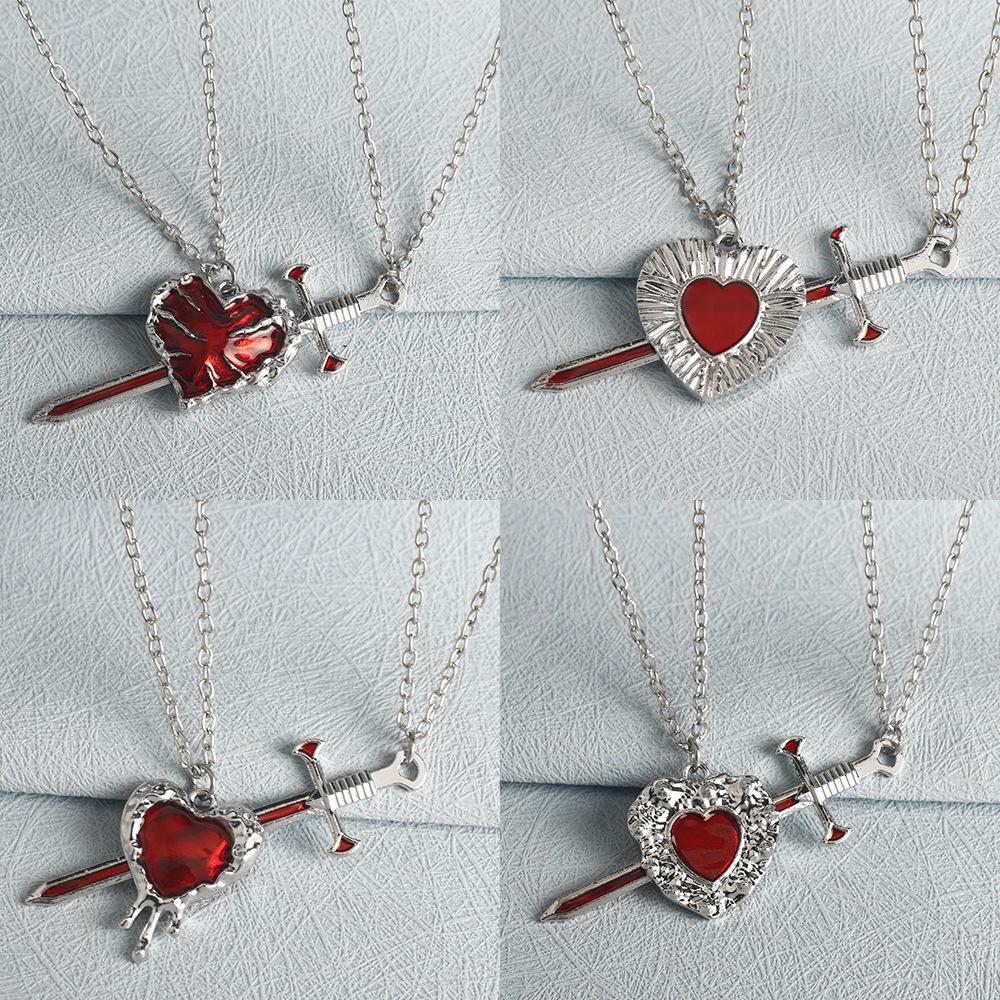 European & American Heart Pendant Couple Necklace with Sword Design