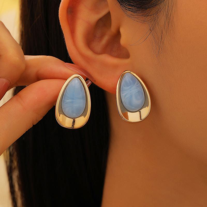 

Fashion Colorful Resin Water Drop Geometric Stud Earrings for Women Simple Metal Round Irregular Earrings Party Zircon Gifts