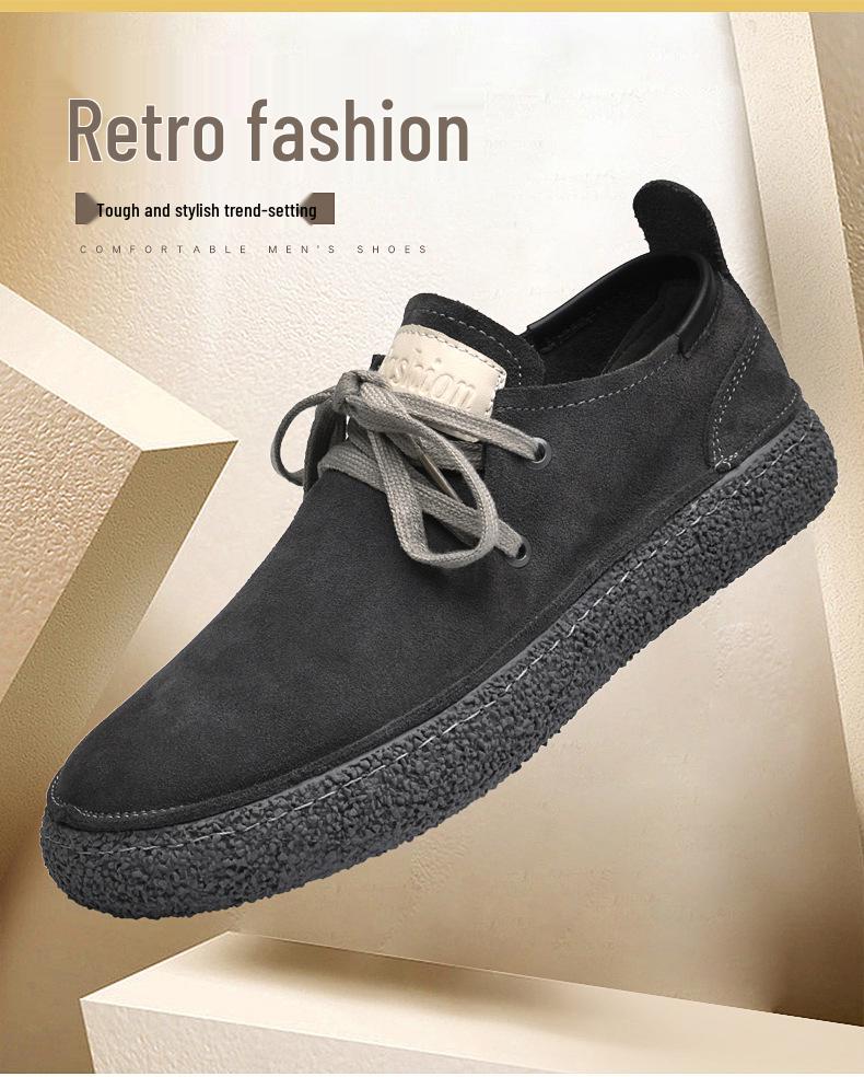 Men's European Suede Lace-Up Casual Shoes with Thick Rubber Soles - New Trendy Style