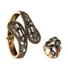 Vintage Boho Türk Bilezik Yüzük Ile Kadınlar Için Gri Kristal Bileklik Retro Altın Renk Hint Takı Setleri Bijoux Femme